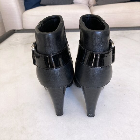Coach black leather Gene ankle boots / booties, silver hardware, heels, buckles - Picture 4 of 9